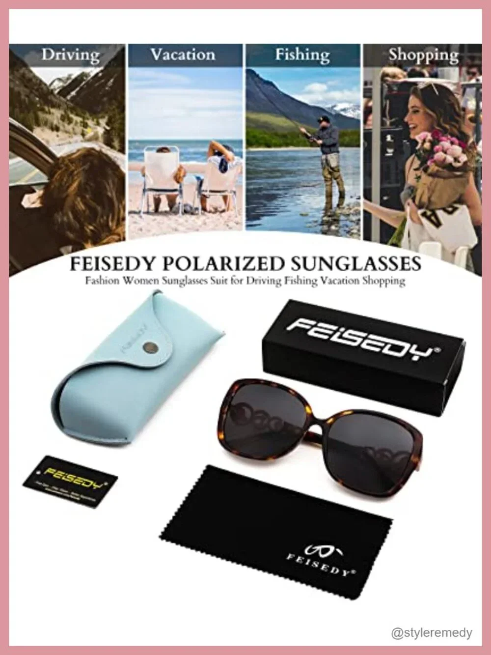 Oversized Square Sunglasses Polarized UV400 Protection for Women Pearl Crystal